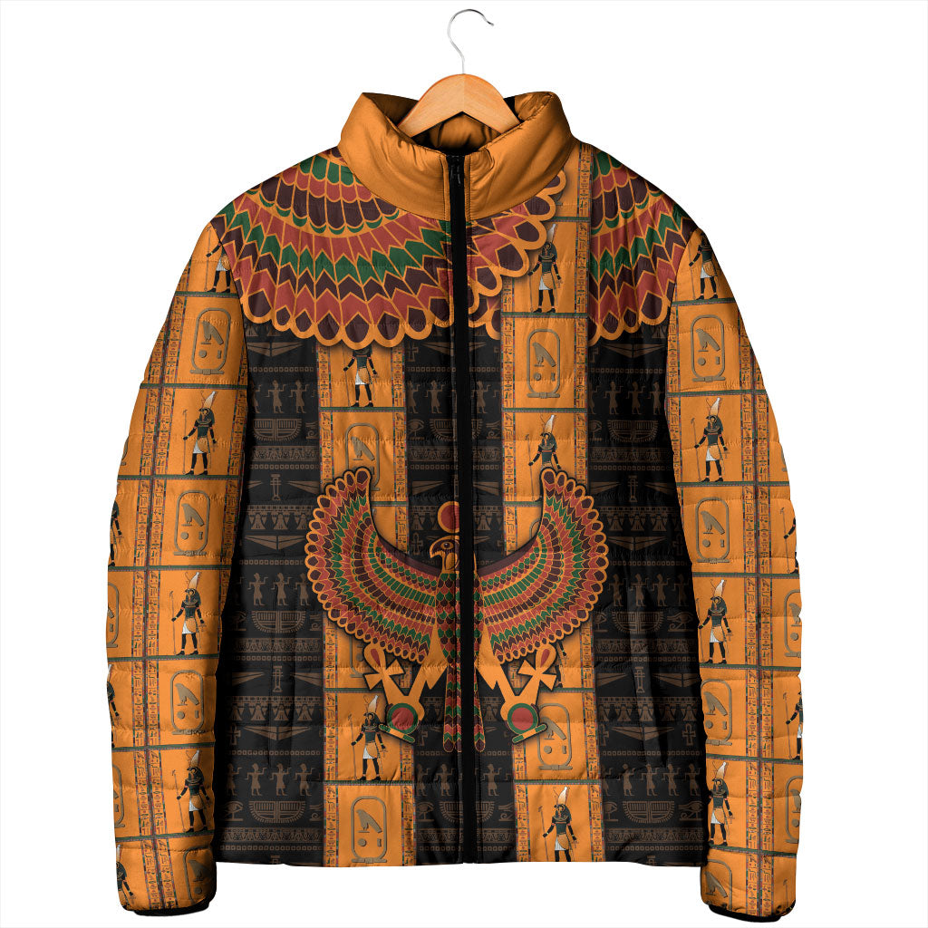 Egyptian God Horus Padded Jacket Ancient Mythology Falcon Hieroglyphic Patterns