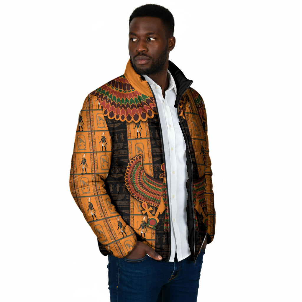Egyptian God Horus Padded Jacket Ancient Mythology Falcon Hieroglyphic Patterns