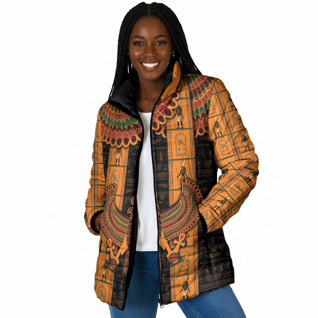 Egyptian God Horus Padded Jacket Ancient Mythology Falcon Hieroglyphic Patterns