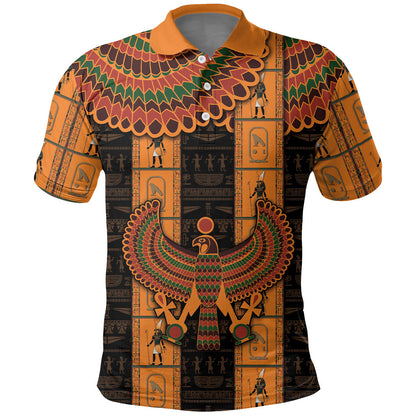 Egyptian God Horus Polo Shirt Ancient Mythology Falcon Hieroglyphic Patterns