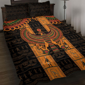 Egyptian God Horus Quilt Bed Set Ancient Mythology Falcon Hieroglyphic Patterns