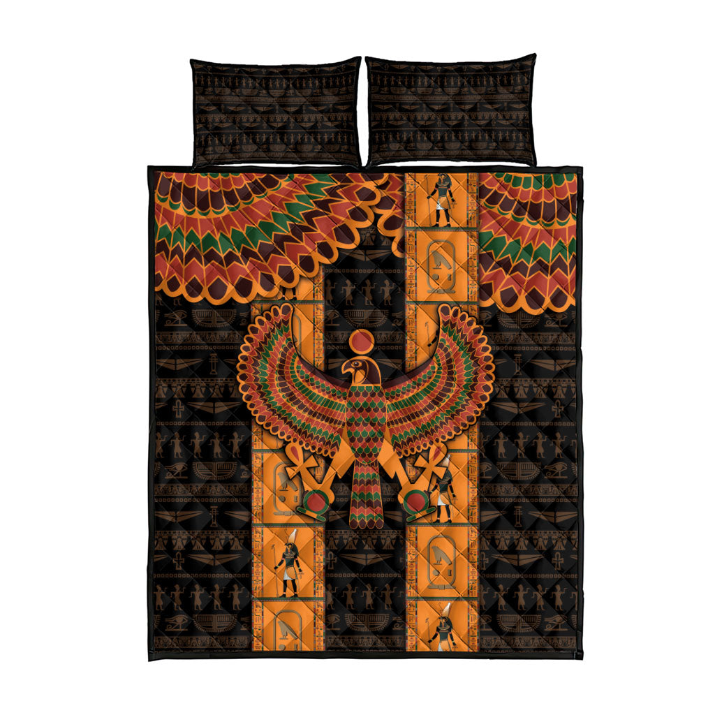 Egyptian God Horus Quilt Bed Set Ancient Mythology Falcon Hieroglyphic Patterns