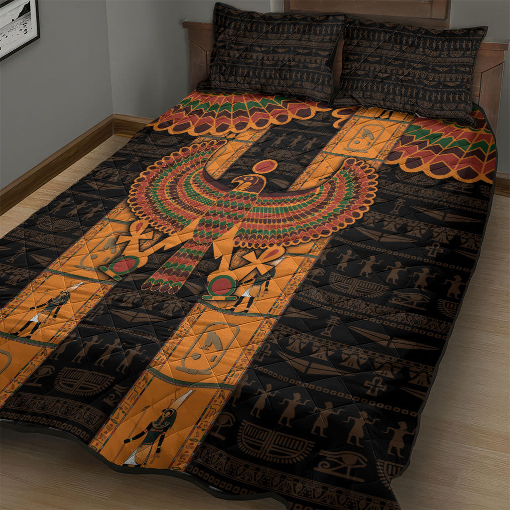 Egyptian God Horus Quilt Bed Set Ancient Mythology Falcon Hieroglyphic Patterns