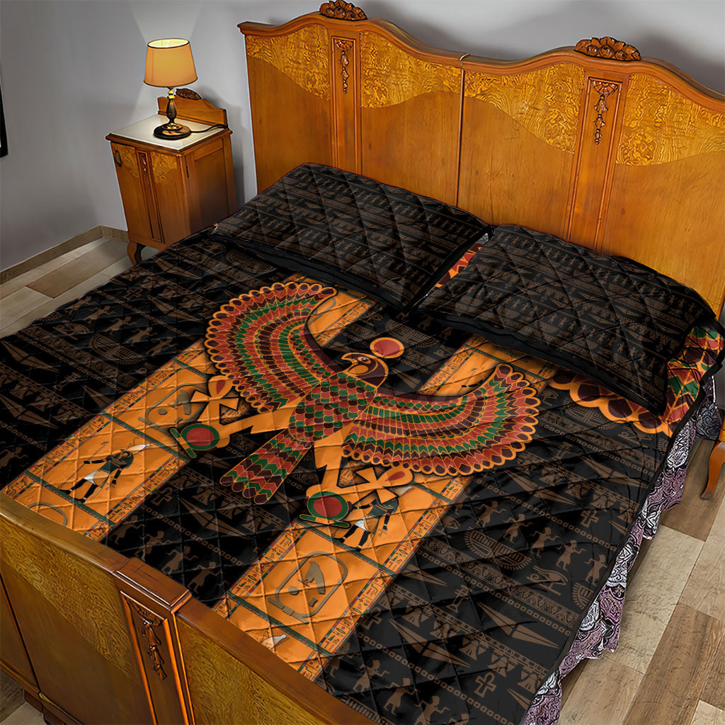 Egyptian God Horus Quilt Bed Set Ancient Mythology Falcon Hieroglyphic Patterns