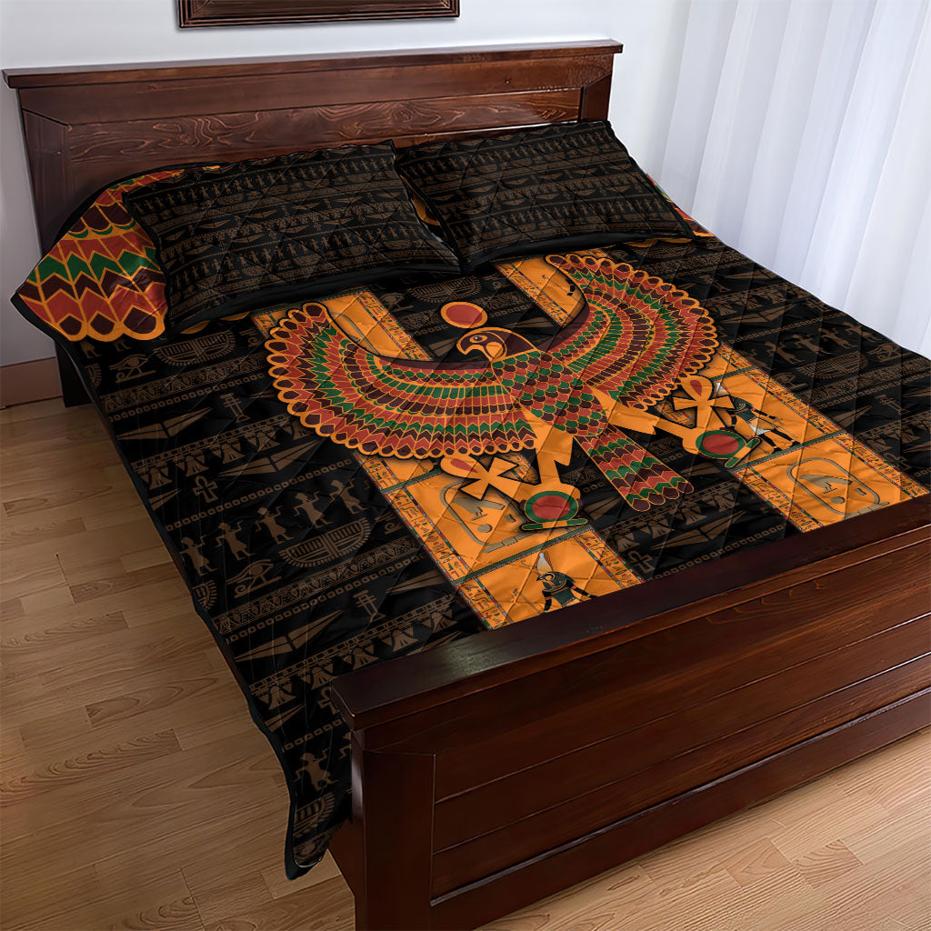 Egyptian God Horus Quilt Bed Set Ancient Mythology Falcon Hieroglyphic Patterns