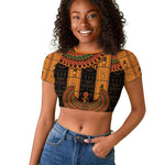 Egyptian God Horus Raglan Cropped T shirt Ancient Mythology Falcon Hieroglyphic Patterns