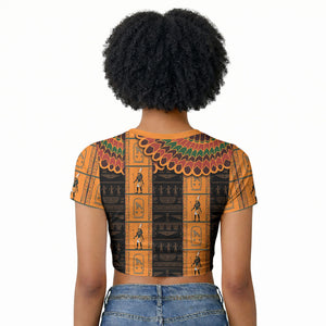 Egyptian God Horus Raglan Cropped T shirt Ancient Mythology Falcon Hieroglyphic Patterns