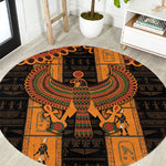 Egyptian God Horus Round Carpet Ancient Mythology Falcon Hieroglyphic Patterns