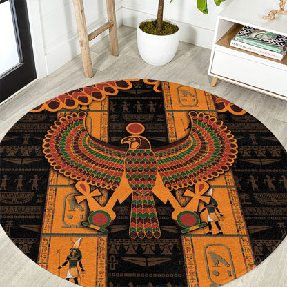 Egyptian God Horus Round Carpet Ancient Mythology Falcon Hieroglyphic Patterns