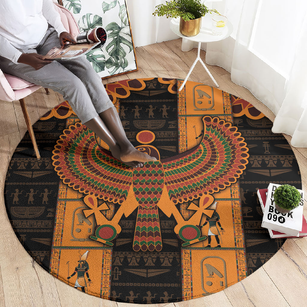 Egyptian God Horus Round Carpet Ancient Mythology Falcon Hieroglyphic Patterns