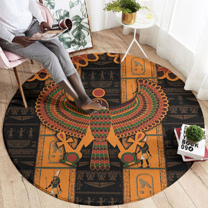 Egyptian God Horus Round Carpet Ancient Mythology Falcon Hieroglyphic Patterns