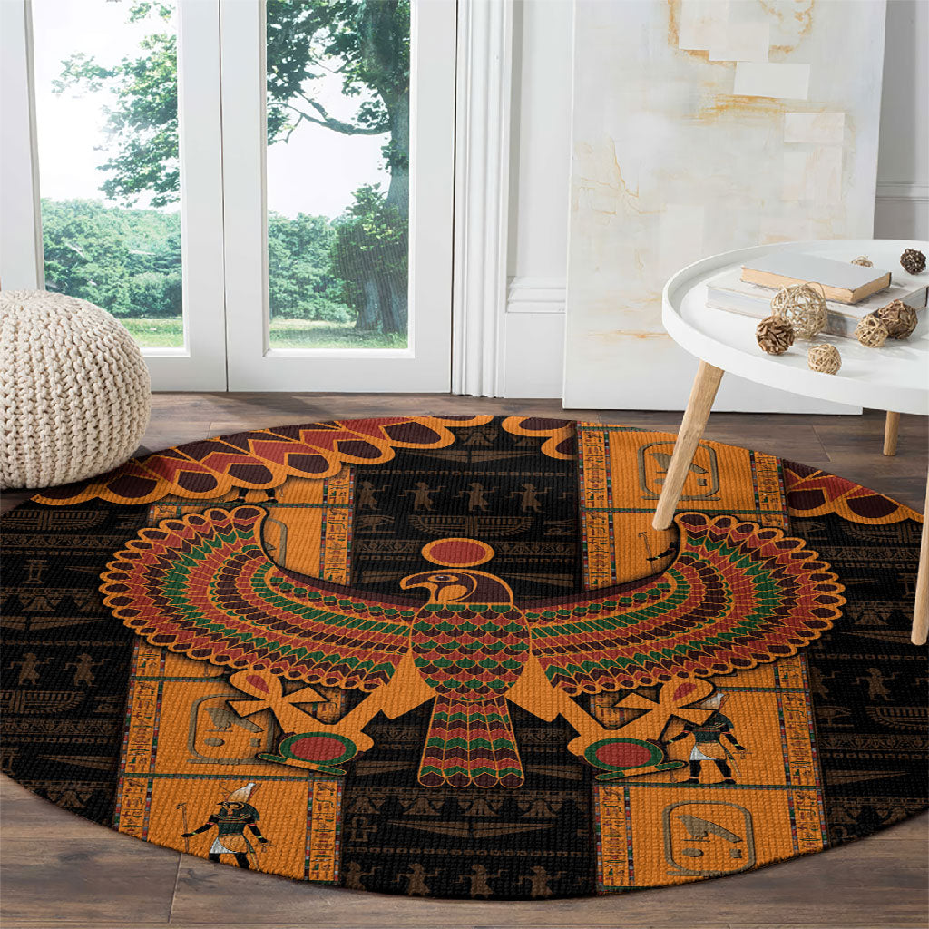 Egyptian God Horus Round Carpet Ancient Mythology Falcon Hieroglyphic Patterns