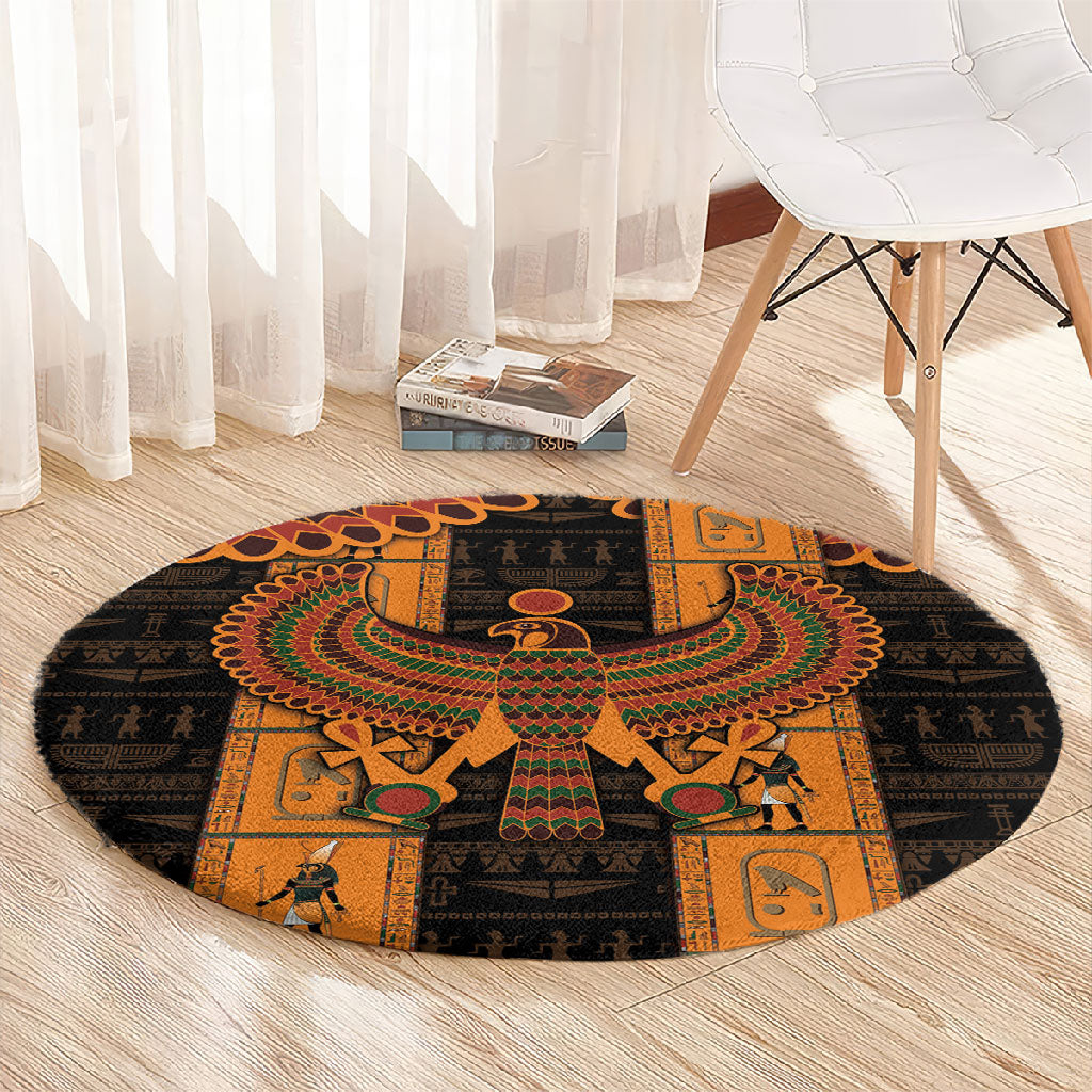 Egyptian God Horus Round Carpet Ancient Mythology Falcon Hieroglyphic Patterns