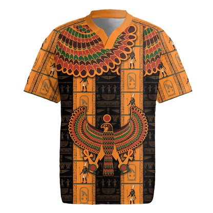 Egyptian God Horus Rugby Jersey Ancient Mythology Falcon Hieroglyphic Patterns