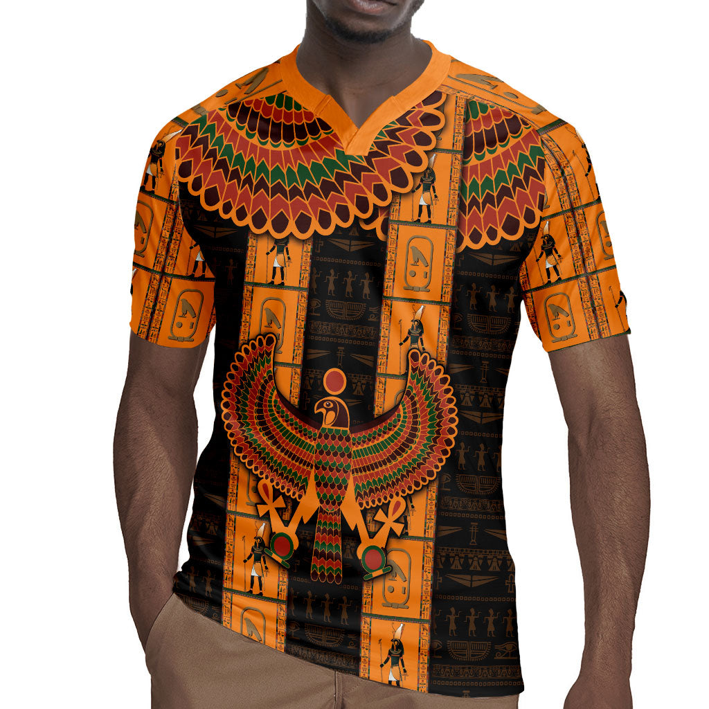 Egyptian God Horus Rugby Jersey Ancient Mythology Falcon Hieroglyphic Patterns