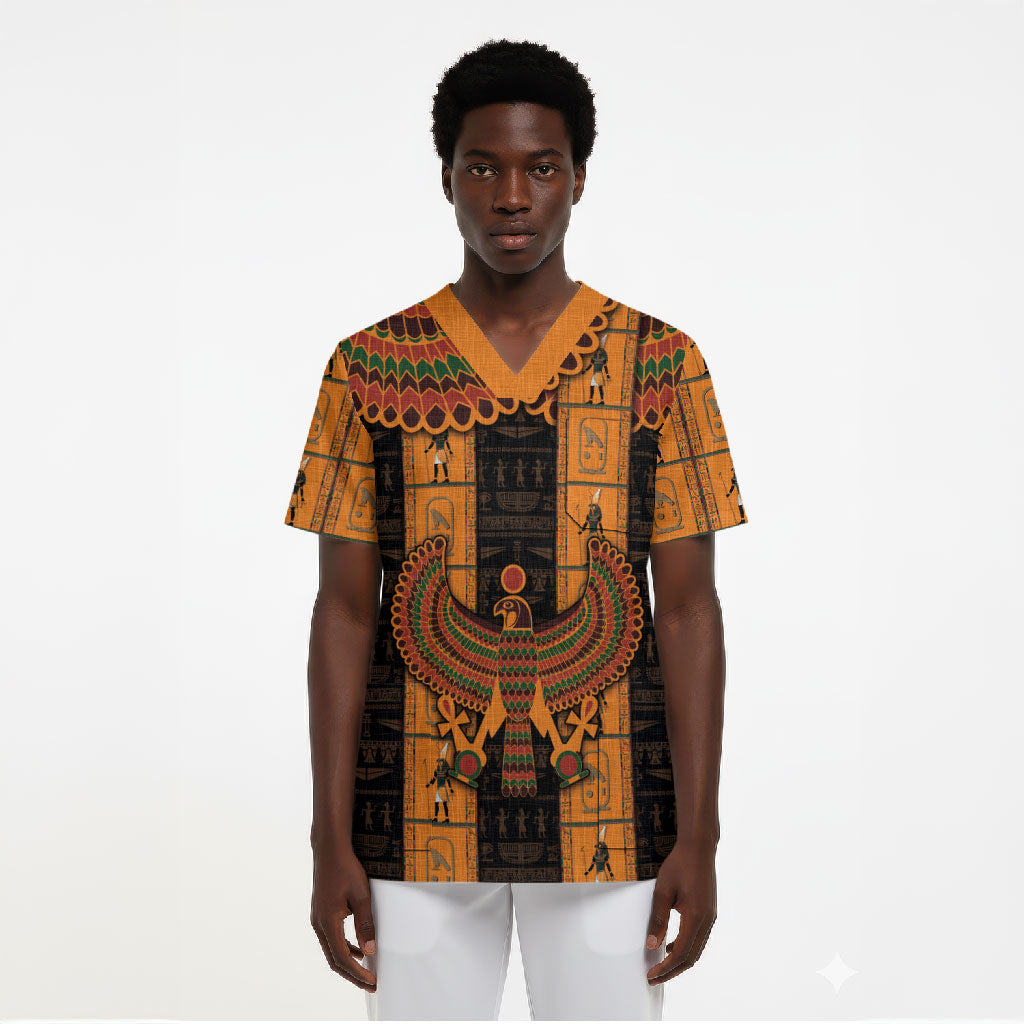 Egyptian God Horus Scrub Top Ancient Mythology Falcon Hieroglyphic Patterns