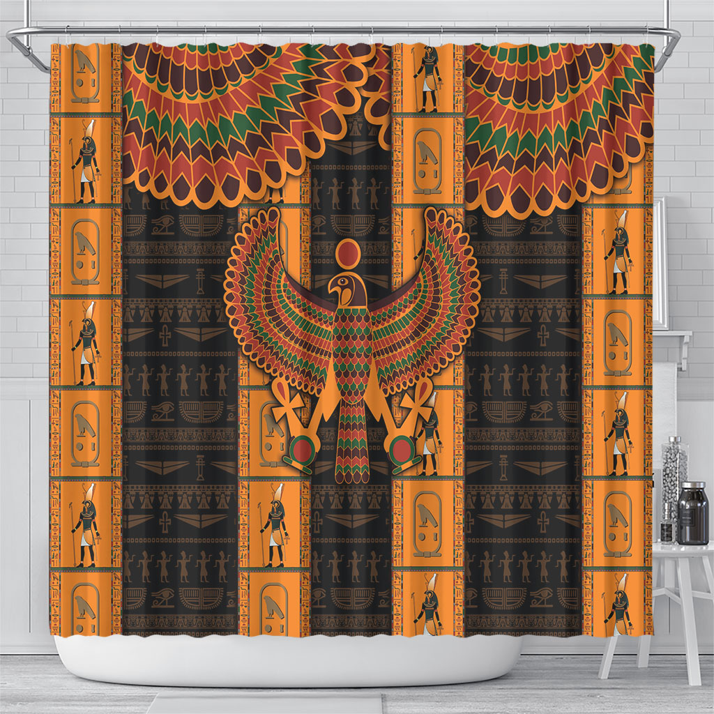 Egyptian God Horus Shower Curtain Ancient Mythology Falcon Hieroglyphic Patterns