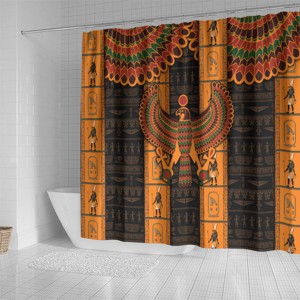 Egyptian God Horus Shower Curtain Ancient Mythology Falcon Hieroglyphic Patterns