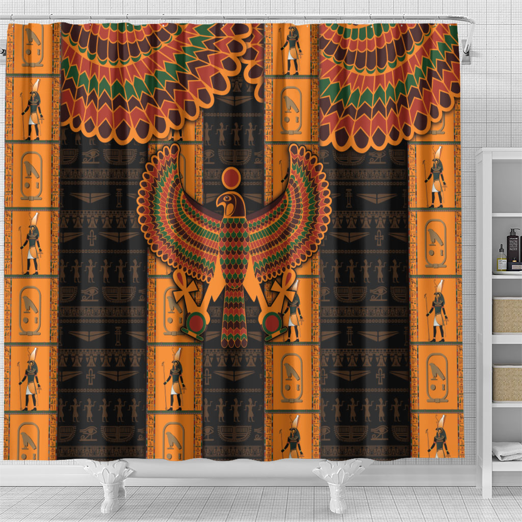 Egyptian God Horus Shower Curtain Ancient Mythology Falcon Hieroglyphic Patterns