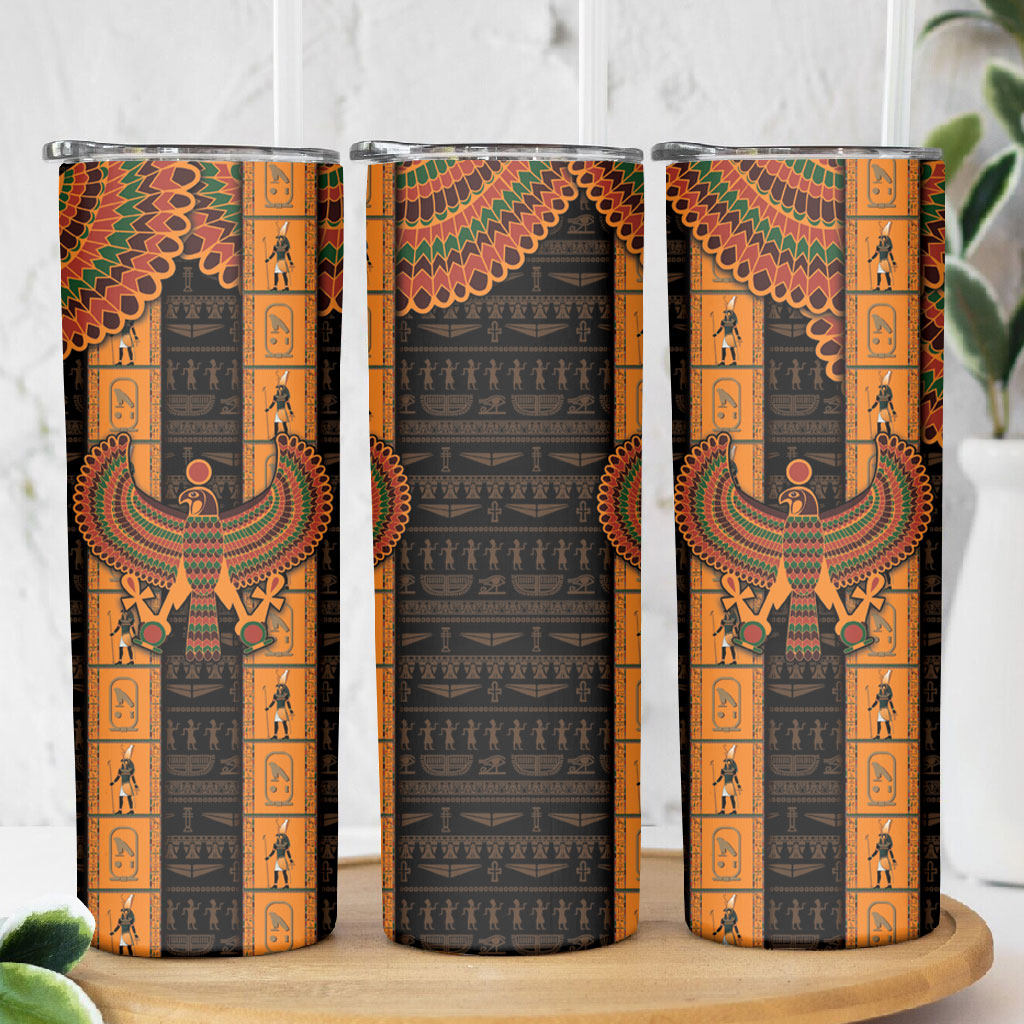 Egyptian God Horus Skinny Tumbler Ancient Mythology Falcon Hieroglyphic Patterns