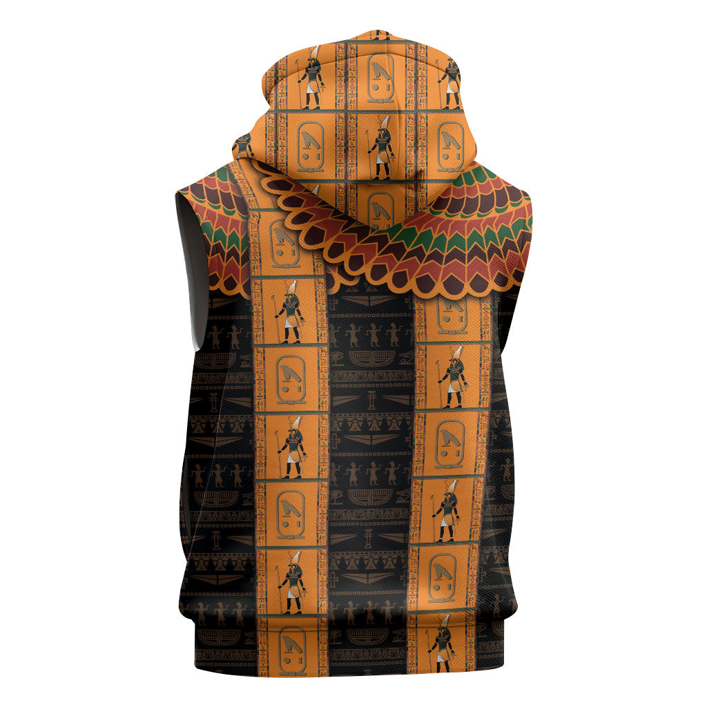 Egyptian God Horus Sleeveless Hoodie Ancient Mythology Falcon Hieroglyphic Patterns