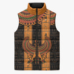 Egyptian God Horus Sleeveless Puffer Jacket Ancient Mythology Falcon Hieroglyphic Patterns