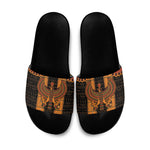 Egyptian God Horus Slide Sandals Ancient Mythology Falcon Hieroglyphic Patterns