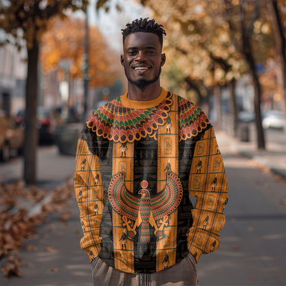 Egyptian God Horus Sweatshirt Ancient Mythology Falcon Hieroglyphic Patterns