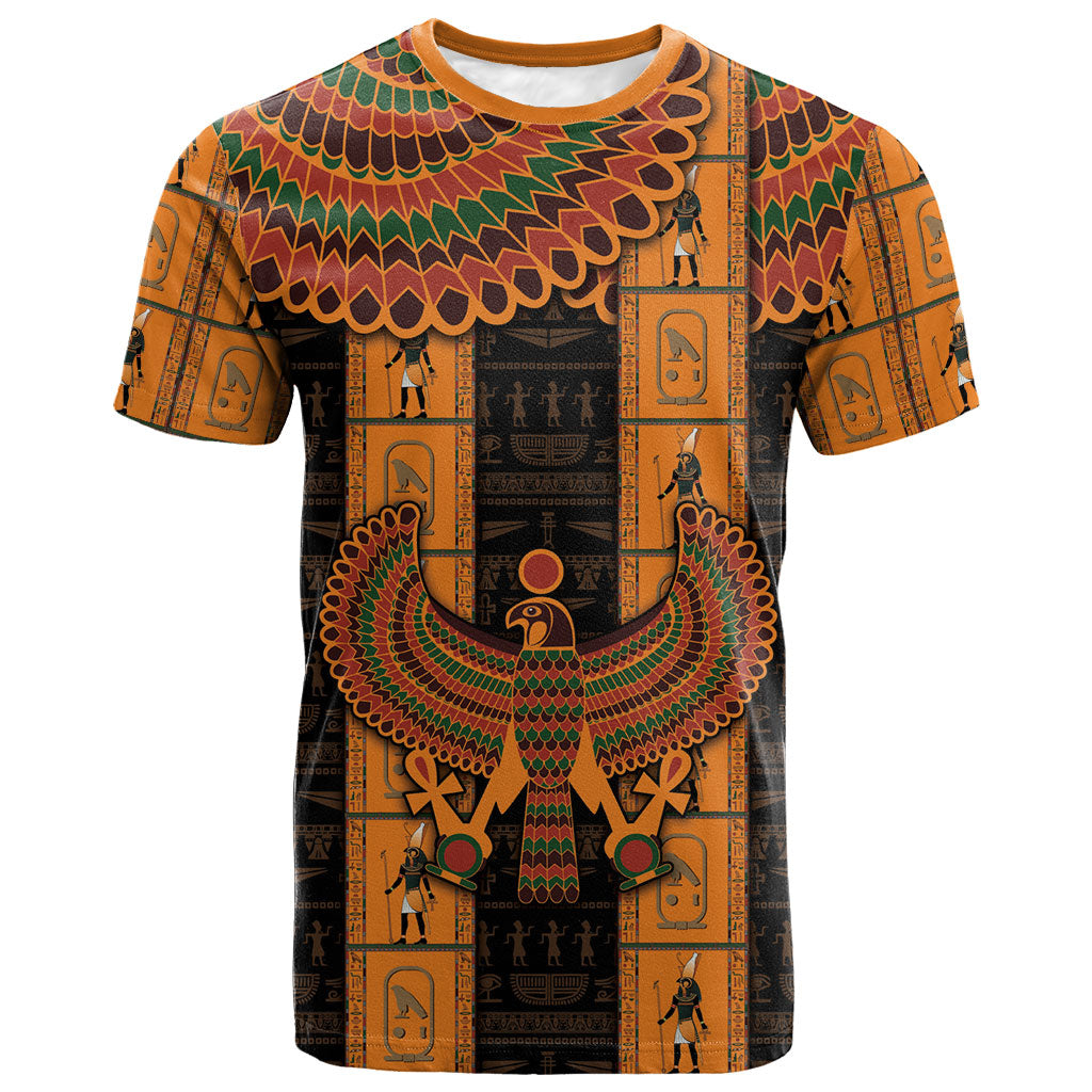 Egyptian God Horus T shirt Ancient Mythology Falcon Hieroglyphic Patterns