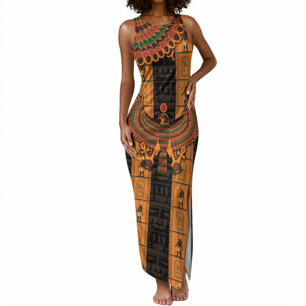 Egyptian God Horus Tank Maxi Dress Ancient Mythology Falcon Hieroglyphic Patterns