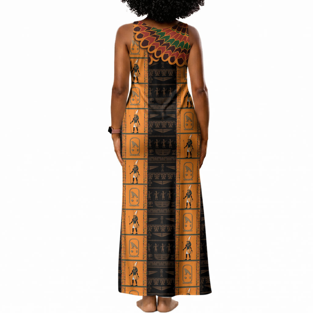 Egyptian God Horus Tank Maxi Dress Ancient Mythology Falcon Hieroglyphic Patterns