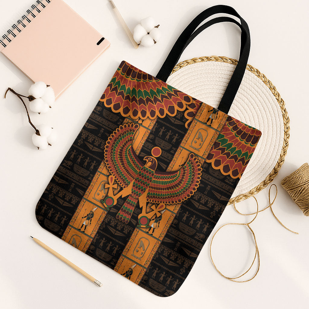 Egyptian God Horus Tote Bag Ancient Mythology Falcon Hieroglyphic Patterns