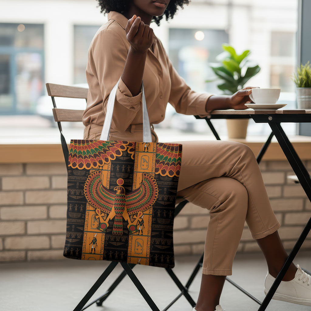 Egyptian God Horus Tote Bag Ancient Mythology Falcon Hieroglyphic Patterns