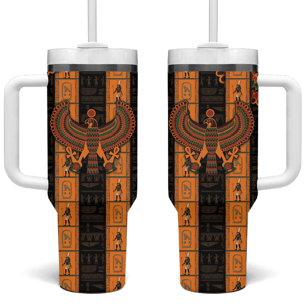 Egyptian God Horus Tumbler With Handle Ancient Mythology Falcon Hieroglyphic Patterns