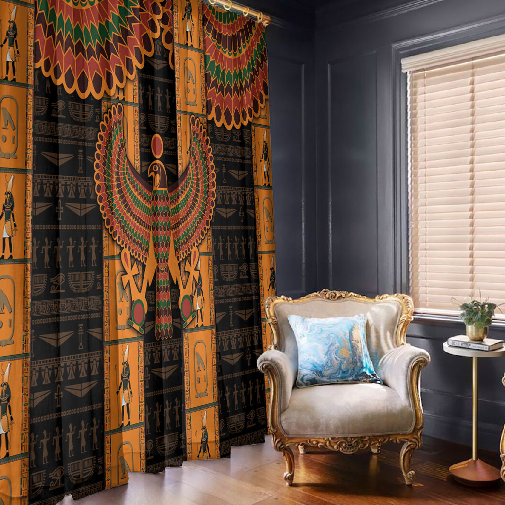Egyptian God Horus Window Curtain Ancient Mythology Falcon Hieroglyphic Patterns