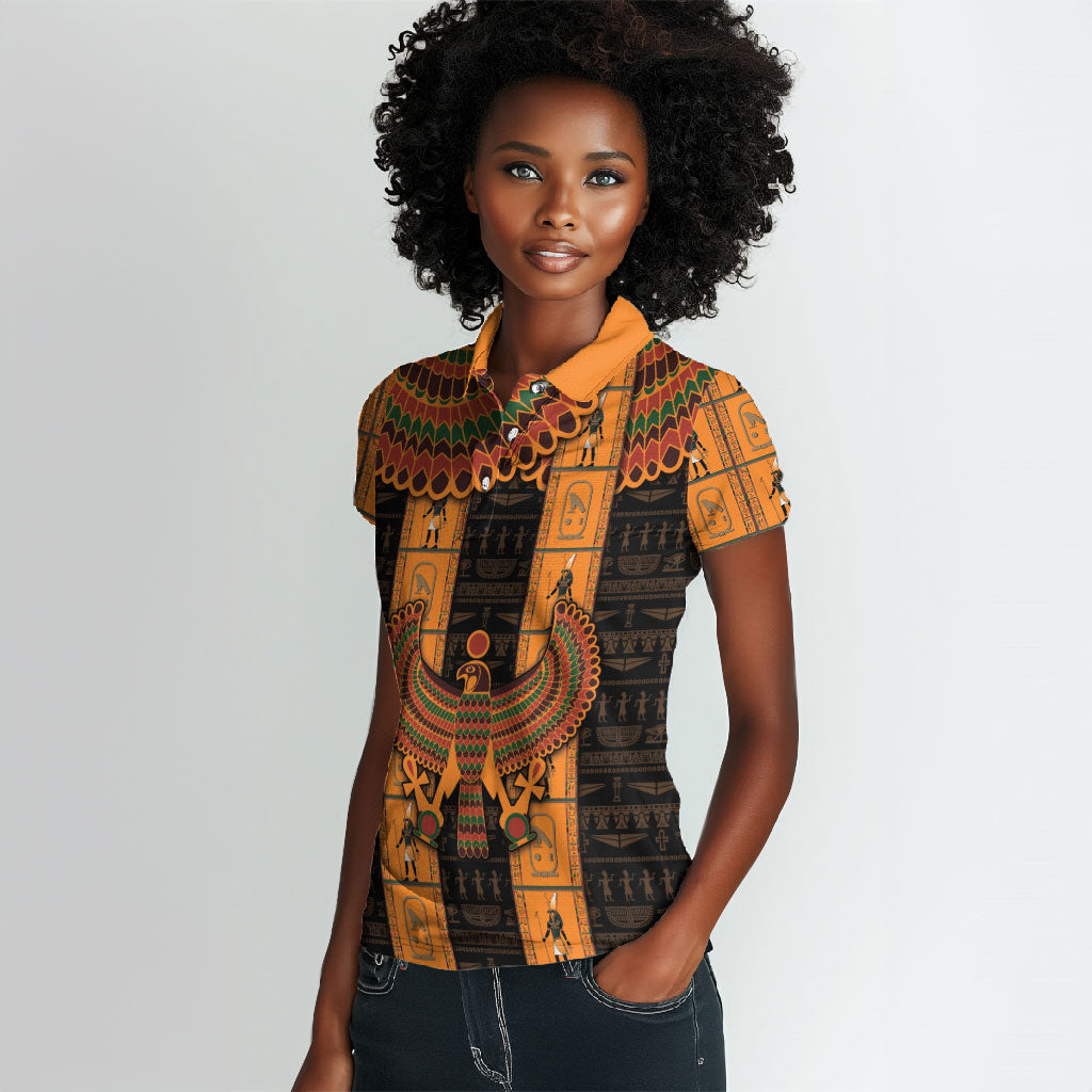 Egyptian God Horus Women Polo Shirt Ancient Mythology Falcon Hieroglyphic Patterns