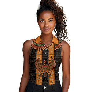 Egyptian God Horus Women Sleeveless Polo Shirt Ancient Mythology Falcon Hieroglyphic Patterns