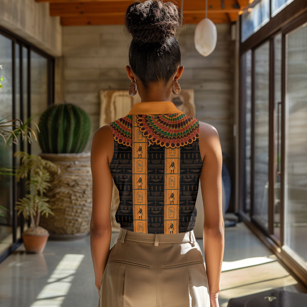 Egyptian God Horus Women Sleeveless Polo Shirt Ancient Mythology Falcon Hieroglyphic Patterns