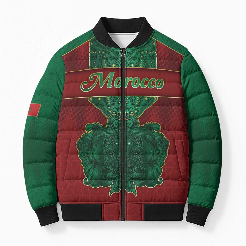 Personalized Morocco Bomber Puffer Jacket Royal Lion Islam Patterns - African Pride