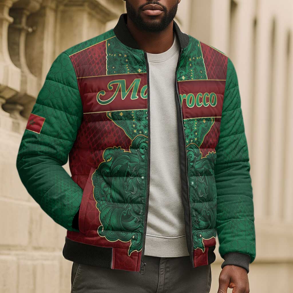 Personalized Morocco Bomber Puffer Jacket Royal Lion Islam Patterns - African Pride