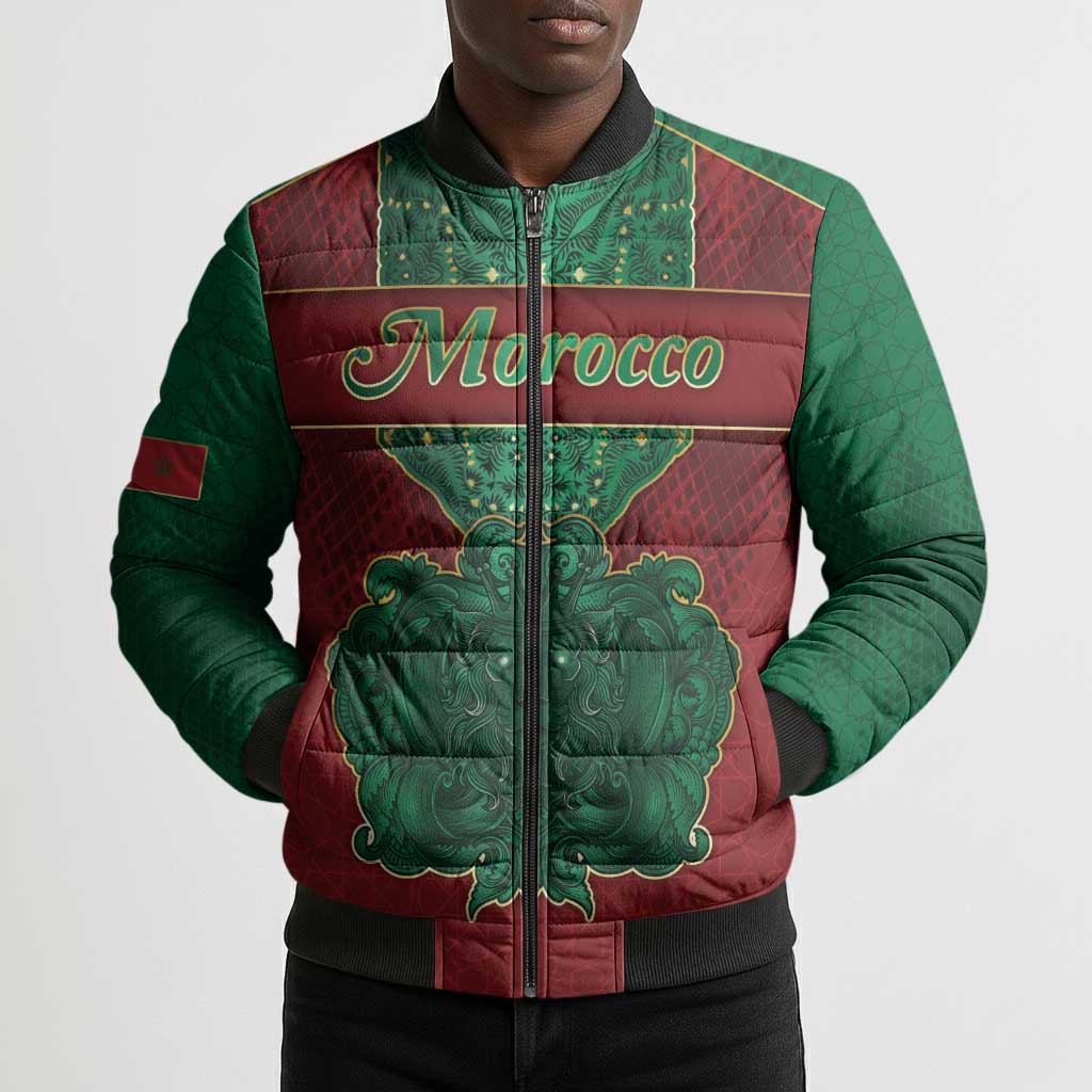 Personalized Morocco Bomber Puffer Jacket Royal Lion Islam Patterns - African Pride