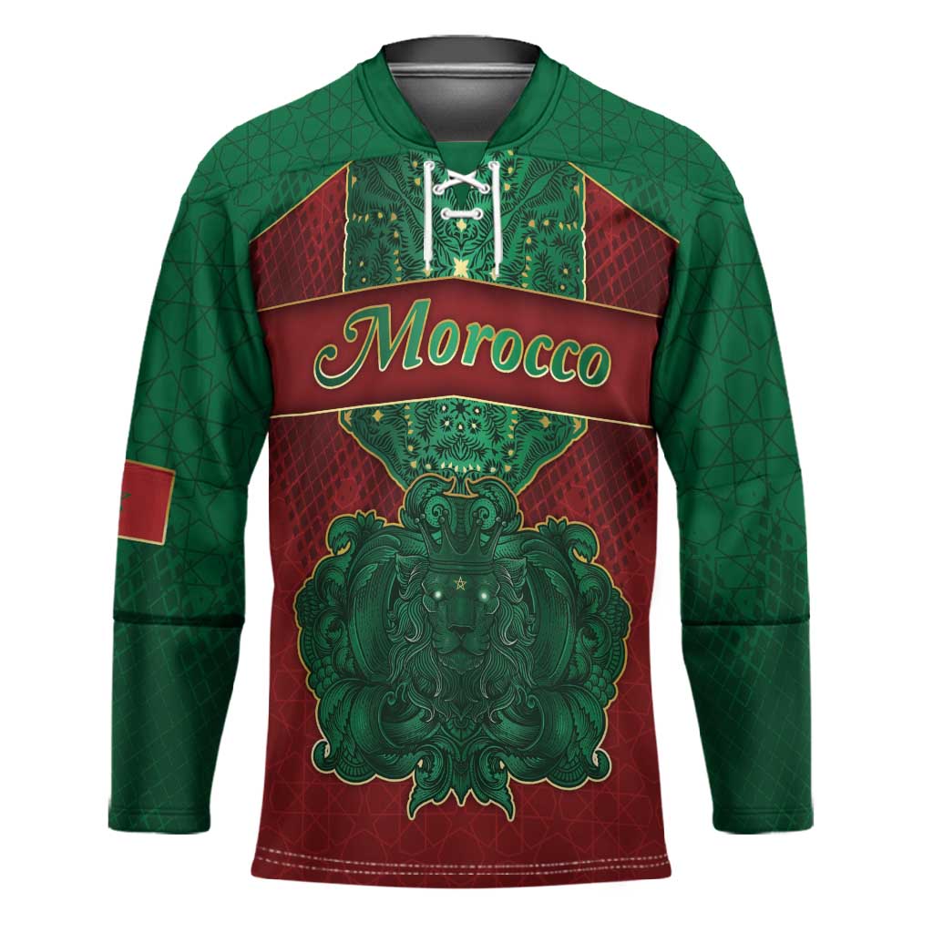 Personalized Morocco Hockey Jersey Royal Lion Islam Patterns - African Pride