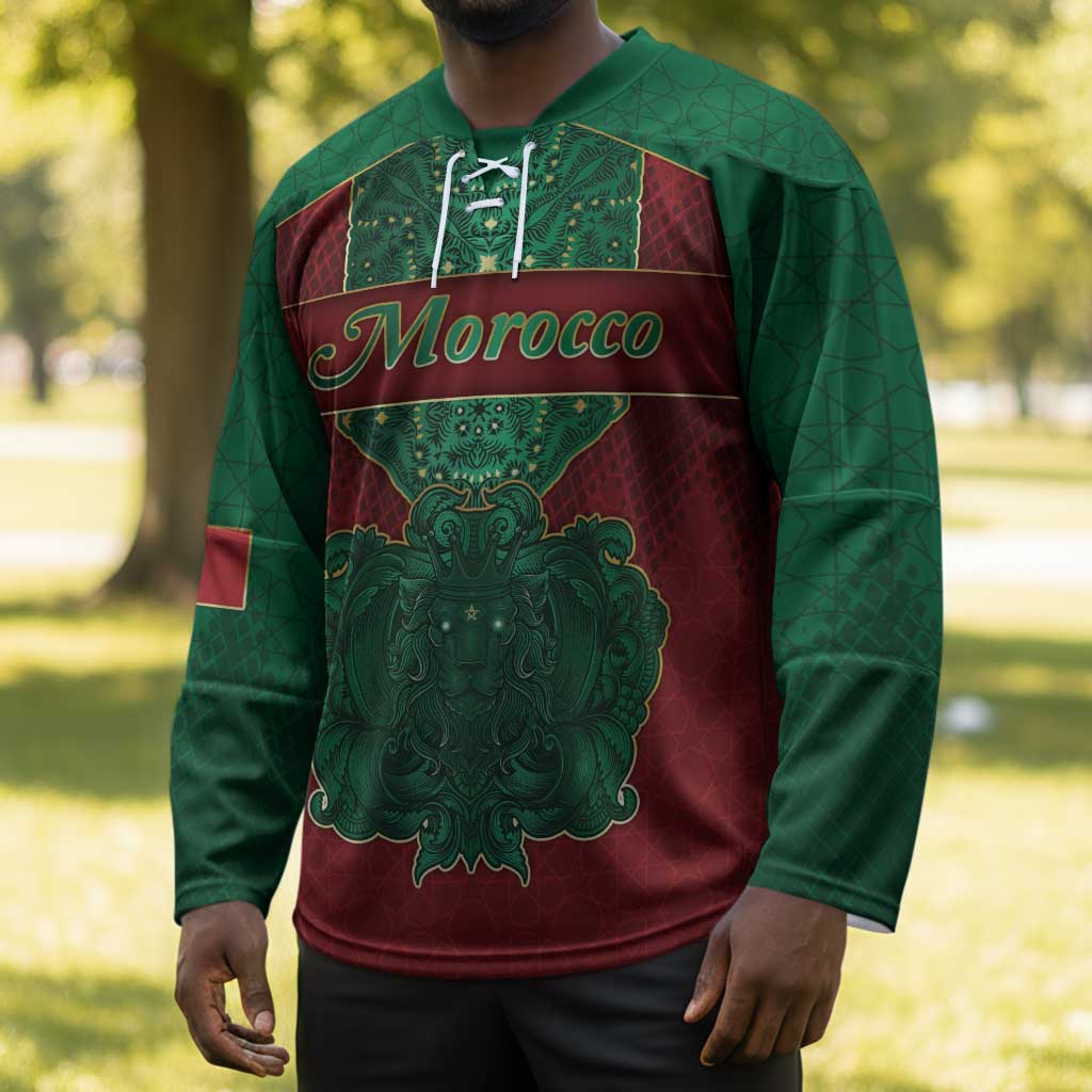 Personalized Morocco Hockey Jersey Royal Lion Islam Patterns - African Pride