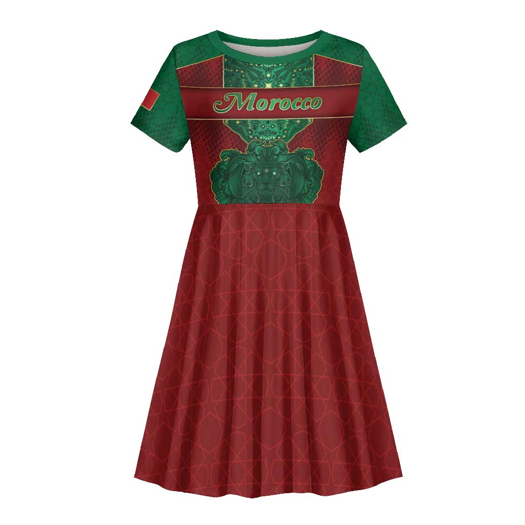 Personalized Morocco Kid Short Sleeve Dress Royal Lion Islam Patterns - African Pride