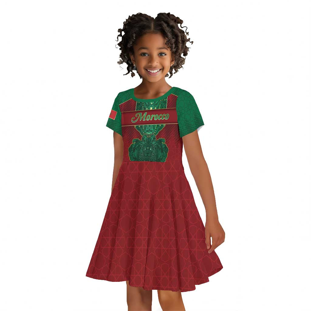 Personalized Morocco Kid Short Sleeve Dress Royal Lion Islam Patterns - African Pride