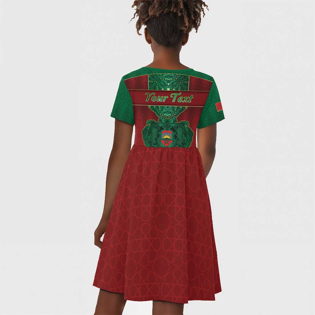 Personalized Morocco Kid Short Sleeve Dress Royal Lion Islam Patterns - African Pride