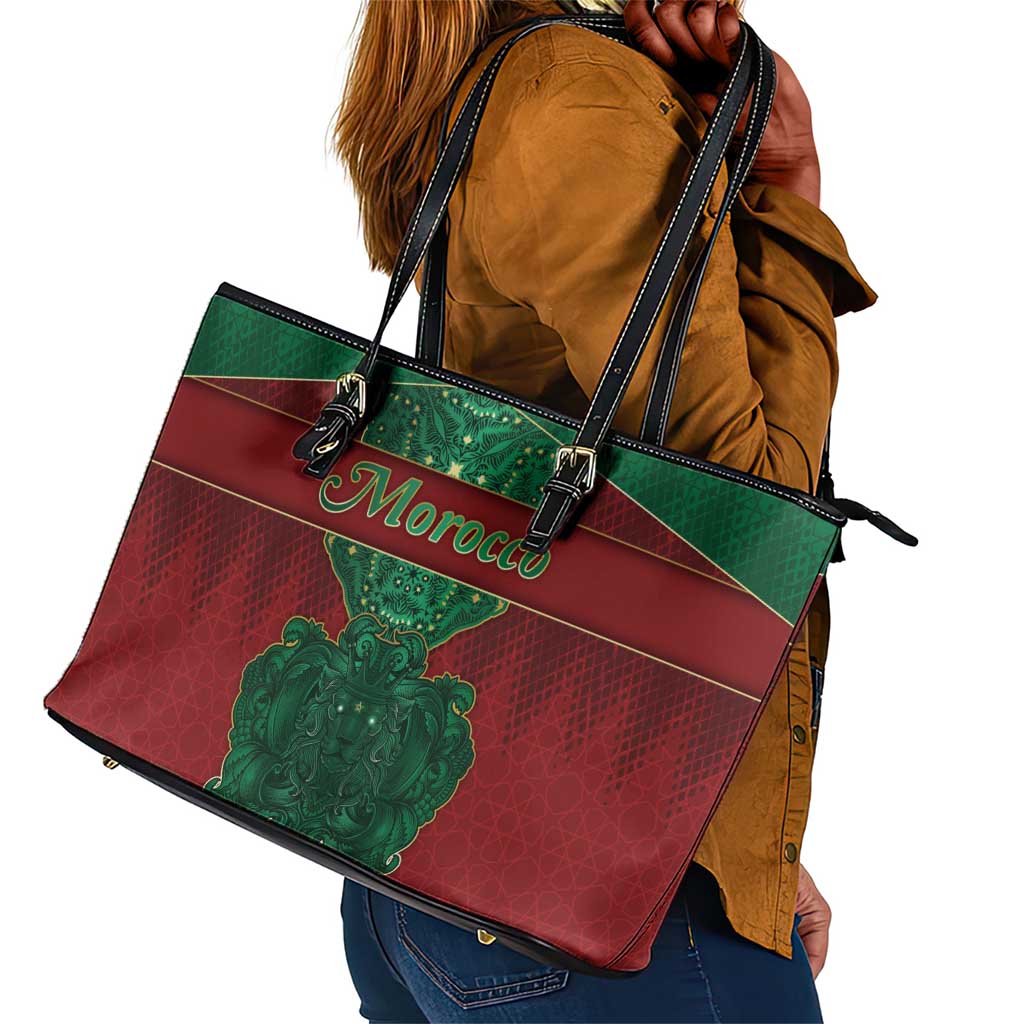 Morocco Leather Tote Bag Royal Lion Islam Patterns - African Pride