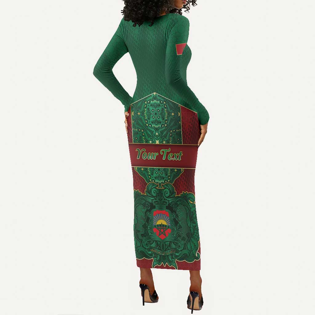 Personalized Morocco Long Sleeve Bodycon Dress Royal Lion Islam Patterns - African Pride