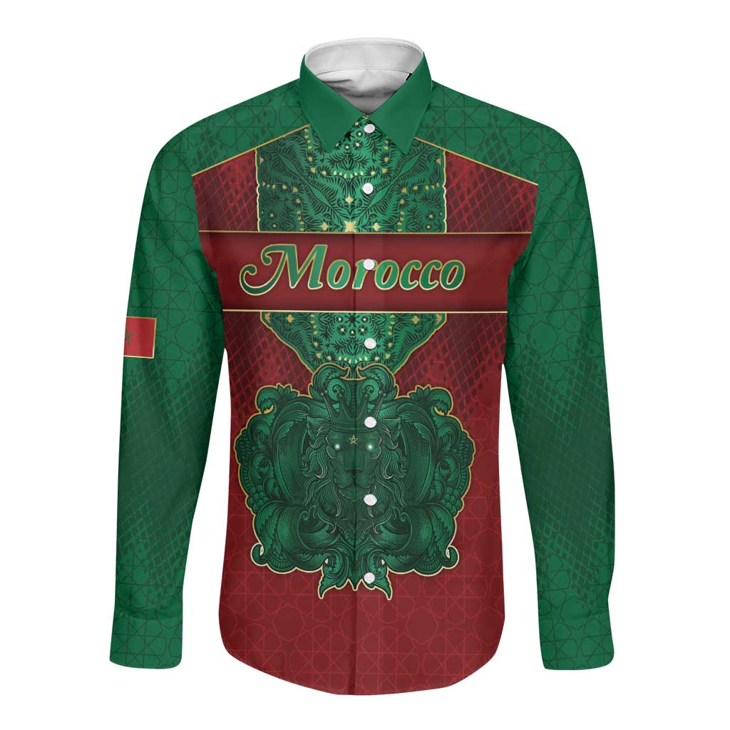 Personalized Morocco Long Sleeve Button Shirt Royal Lion Islam Patterns - African Pride