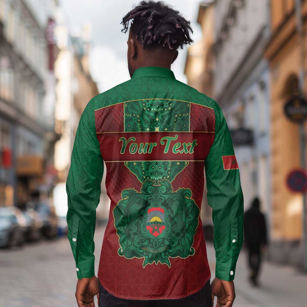 Personalized Morocco Long Sleeve Button Shirt Royal Lion Islam Patterns - African Pride